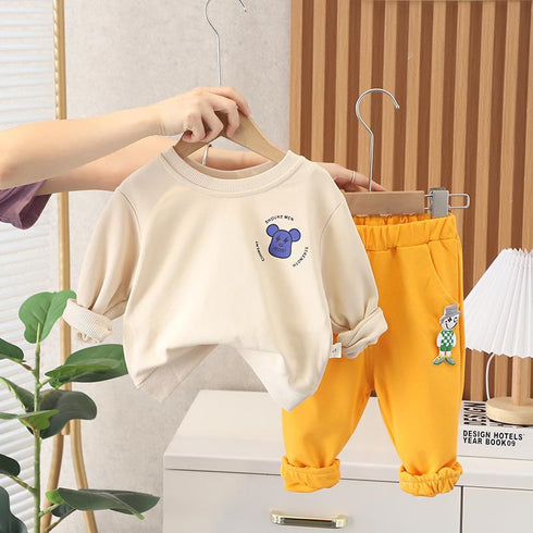 Spring and Autumn Boys Cartoon Long Sleeve Wear Two Pieces